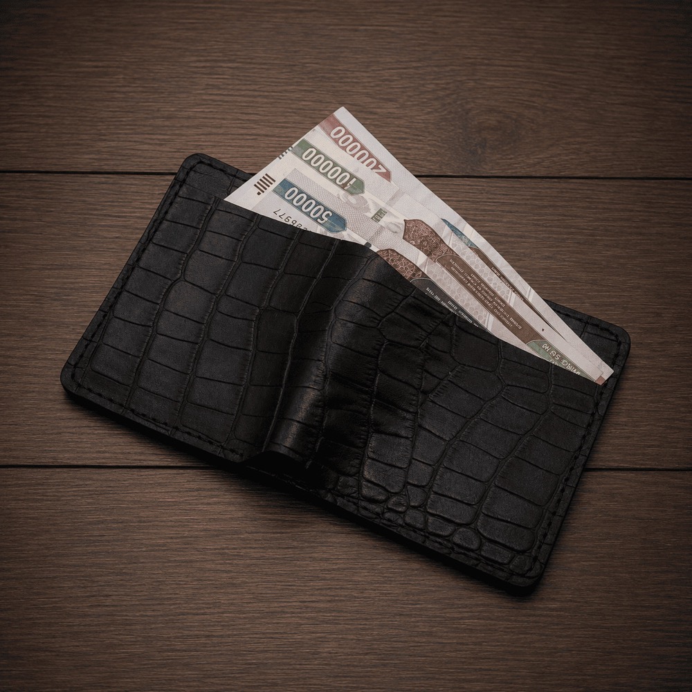 Мини-портмоне «Compact» из натуральной кожи — чёрный крокодил